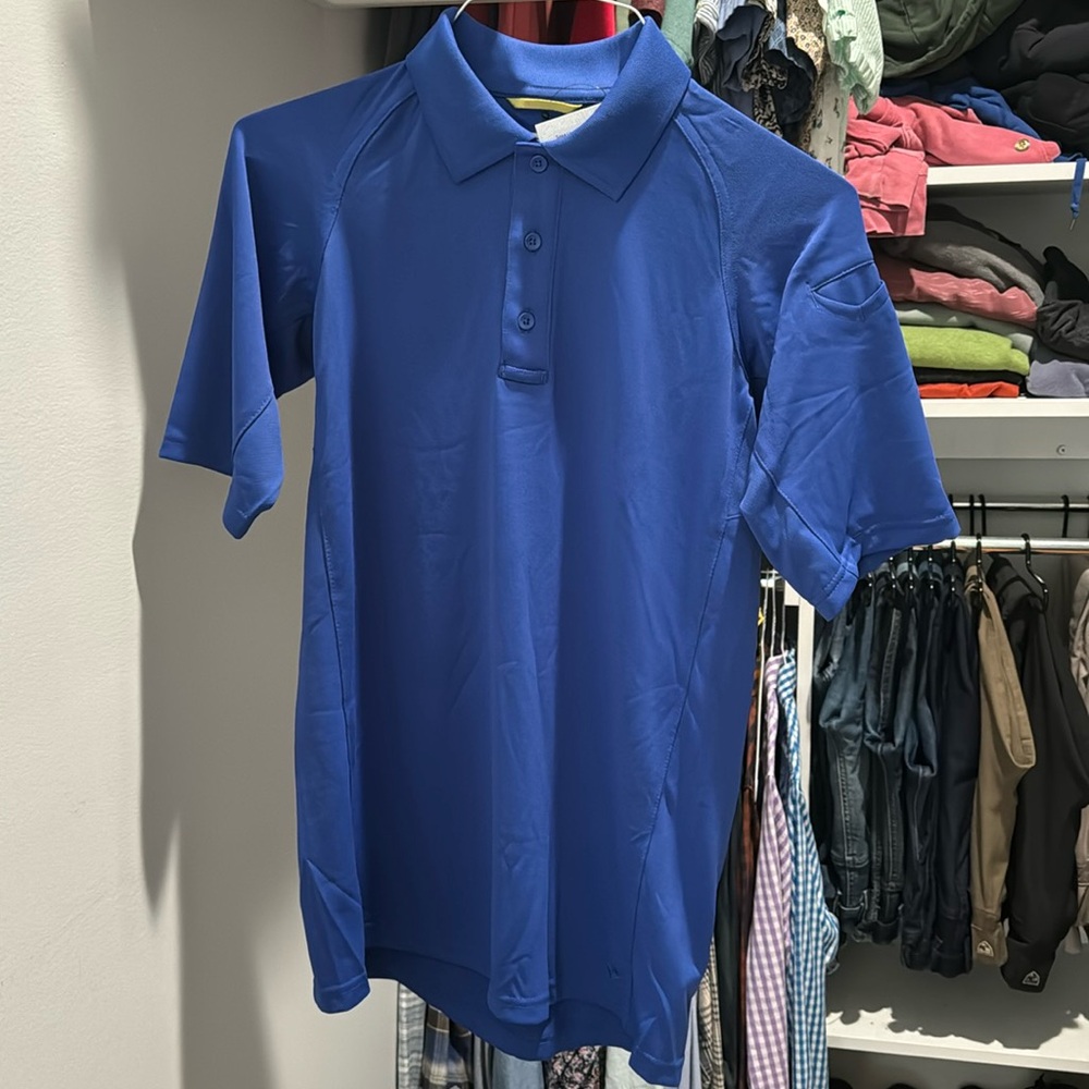 First Tactical Men’s Performance Short Sleeve Polo, Academy Blue, Size small